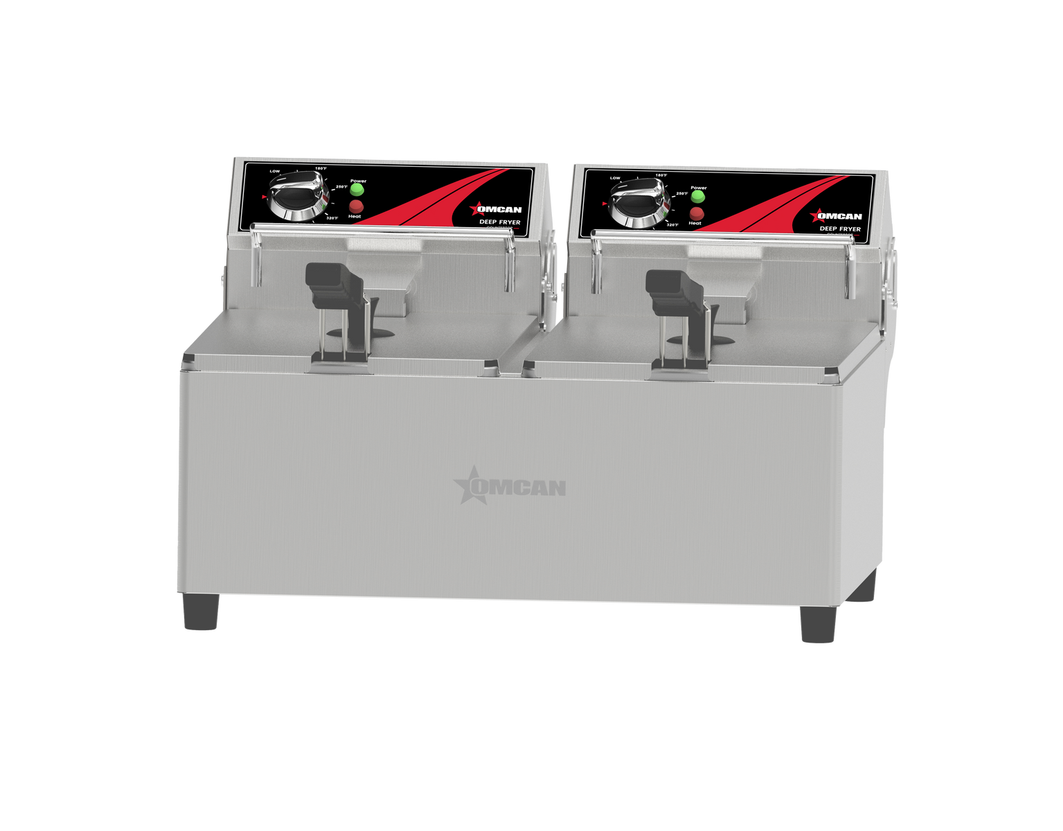 Omcan CE-CN-10414 24 In. Countertop Double Tank Deep Fryer, 2 x 20 Lb Capacity, 3,600W, 240V