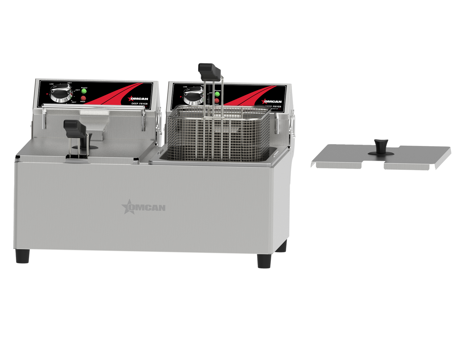 Omcan CE-CN-10414 24 In. Countertop Double Tank Deep Fryer, 2 x 20 Lb Capacity, 3,600W, 240V