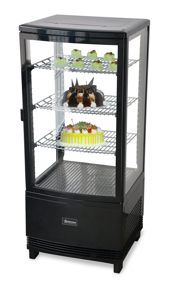 Omcan RS-CN-0078-S 17 In. Countertop Four-Sided Glass Refrigerated Showcase, 2.8 Cu. Ft. (78L), Single Door, 3 Shelves