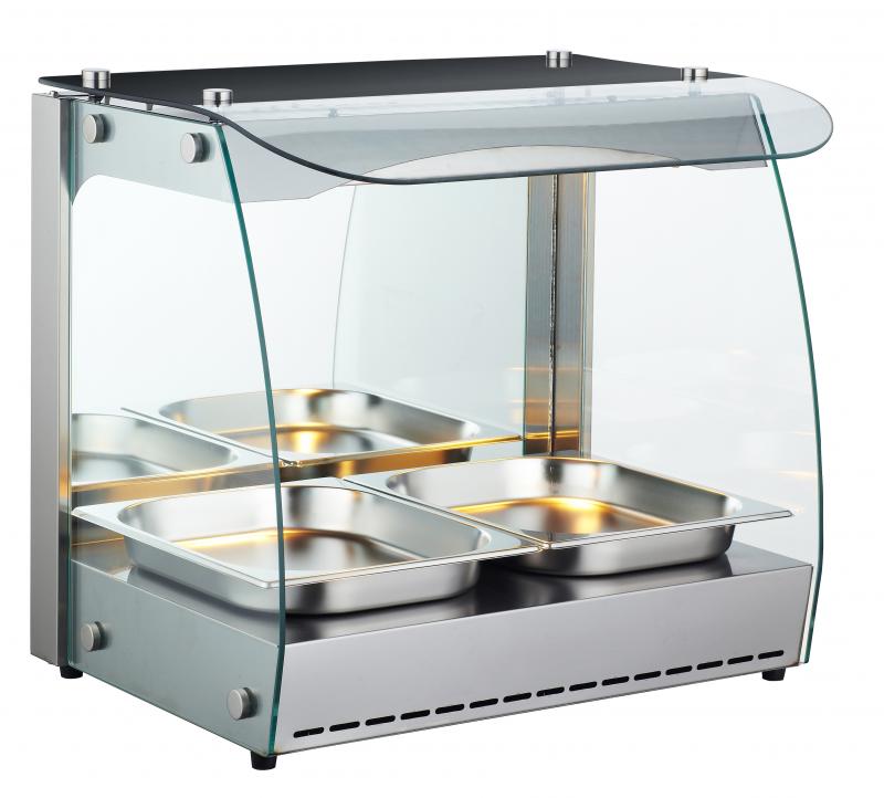 Omcan FW-CN-0066-C 17" Countertop Full Service Heated Display Case, 1-Shelf, 66L (2.33 Cu. Ft.), Curved Glass