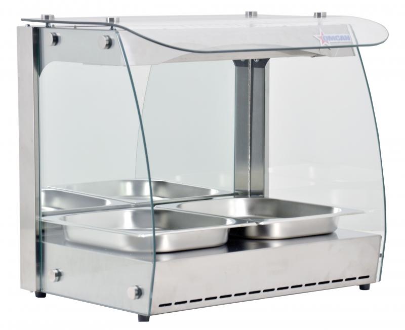 Omcan FW-CN-0066-C 17" Countertop Full Service Heated Display Case, 1-Shelf, 66L (2.33 Cu. Ft.), Curved Glass