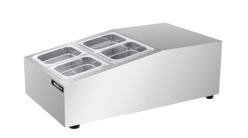 Omcan RS-CN-0004 15 In. Countertop Refrigerated Prep Rail, 4 x GN 1/6 Pans, Stainless Steel