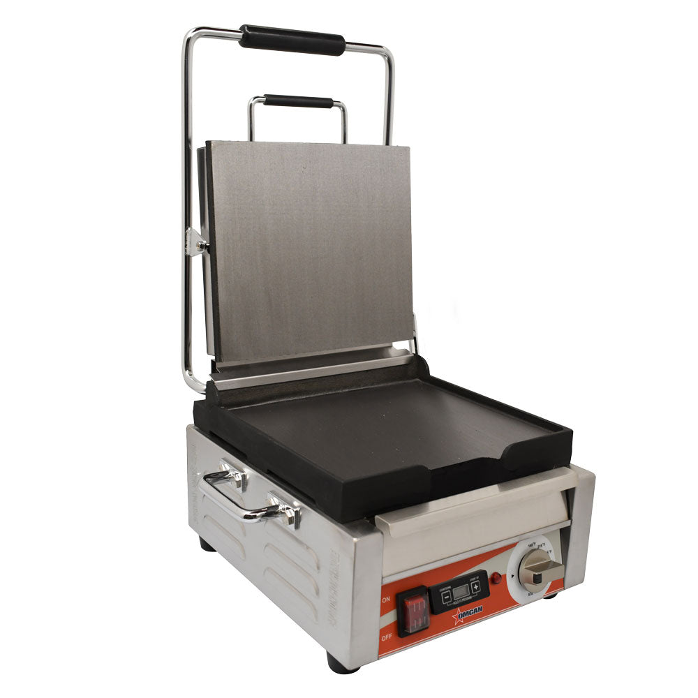 Omcan PG-CN-0515-FT Single Panini Grill, 10" x 11" Smooth/Smooth Plates, 1,800W with Timer