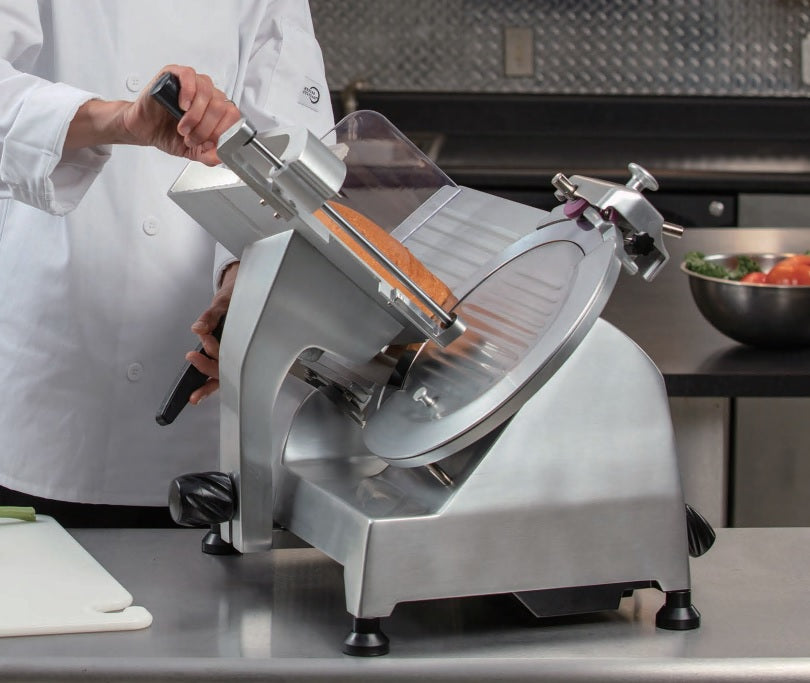 Omcan MS-CN-0195 8 In. Belt-Driven Meat Slicer, 180W, Carbon Steel Blade, Fixed Sharpener