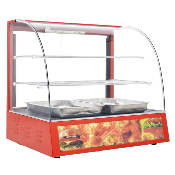 Omcan DW-CN-0660 26 In. Countertop Curved Glass Display Warmer, 1,200W, Includes Pans