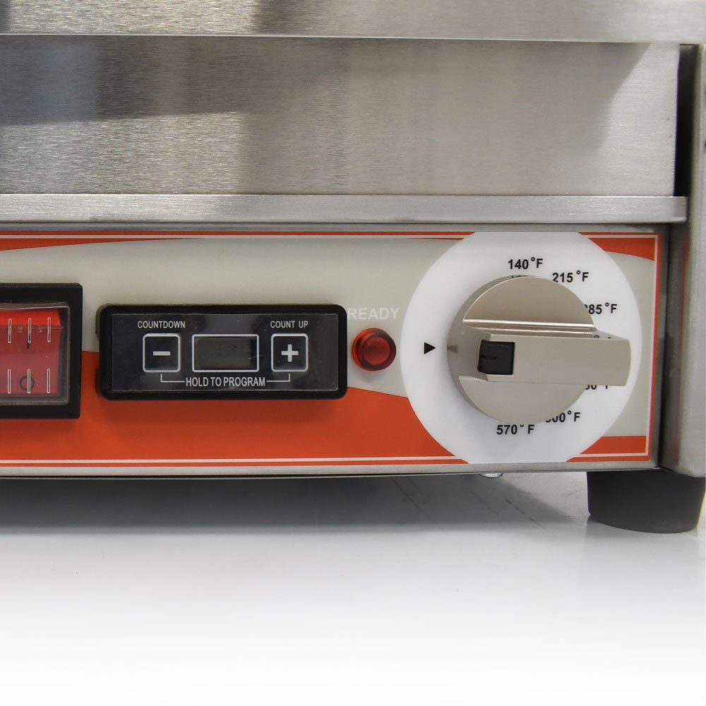Omcan PG-CN-0515-RT Single Panini Grill, 10" x 11" Grooved/Grooved Plates, 1,800W with Timer