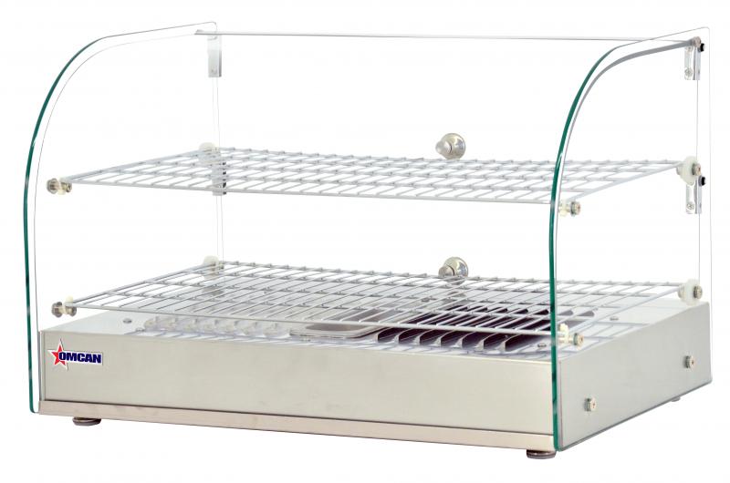 Omcan DW-CN-0045-L 22 In. Countertop Display Warmer, 2 Shelf, 45L, Curved Glass, Hinged Door