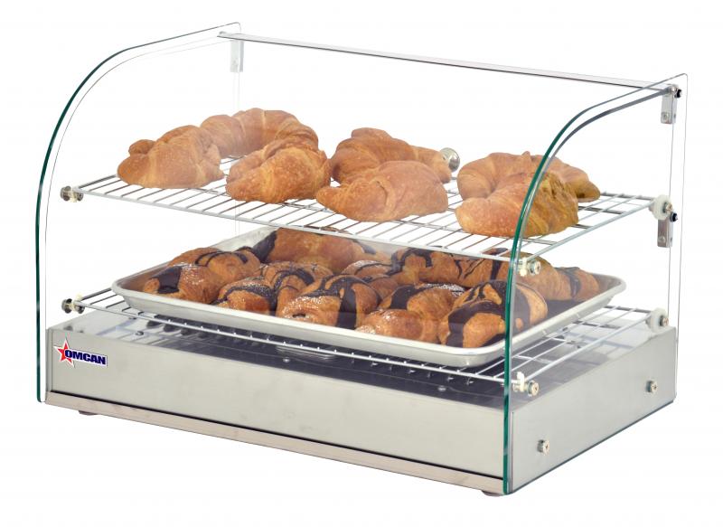 Omcan DW-CN-0045-L 22 In. Countertop Display Warmer, 2 Shelf, 45L, Curved Glass, Hinged Door