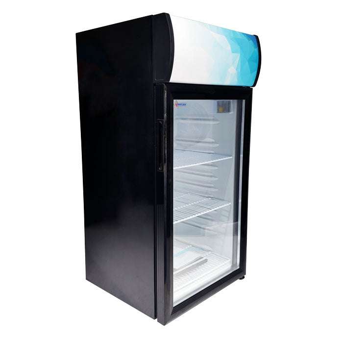 Omcan RS-CN-0080-B 80L (2.8 Cu. Ft.) Countertop Display Refrigerator, Black, Tempered Glass Door, Top Lightbox