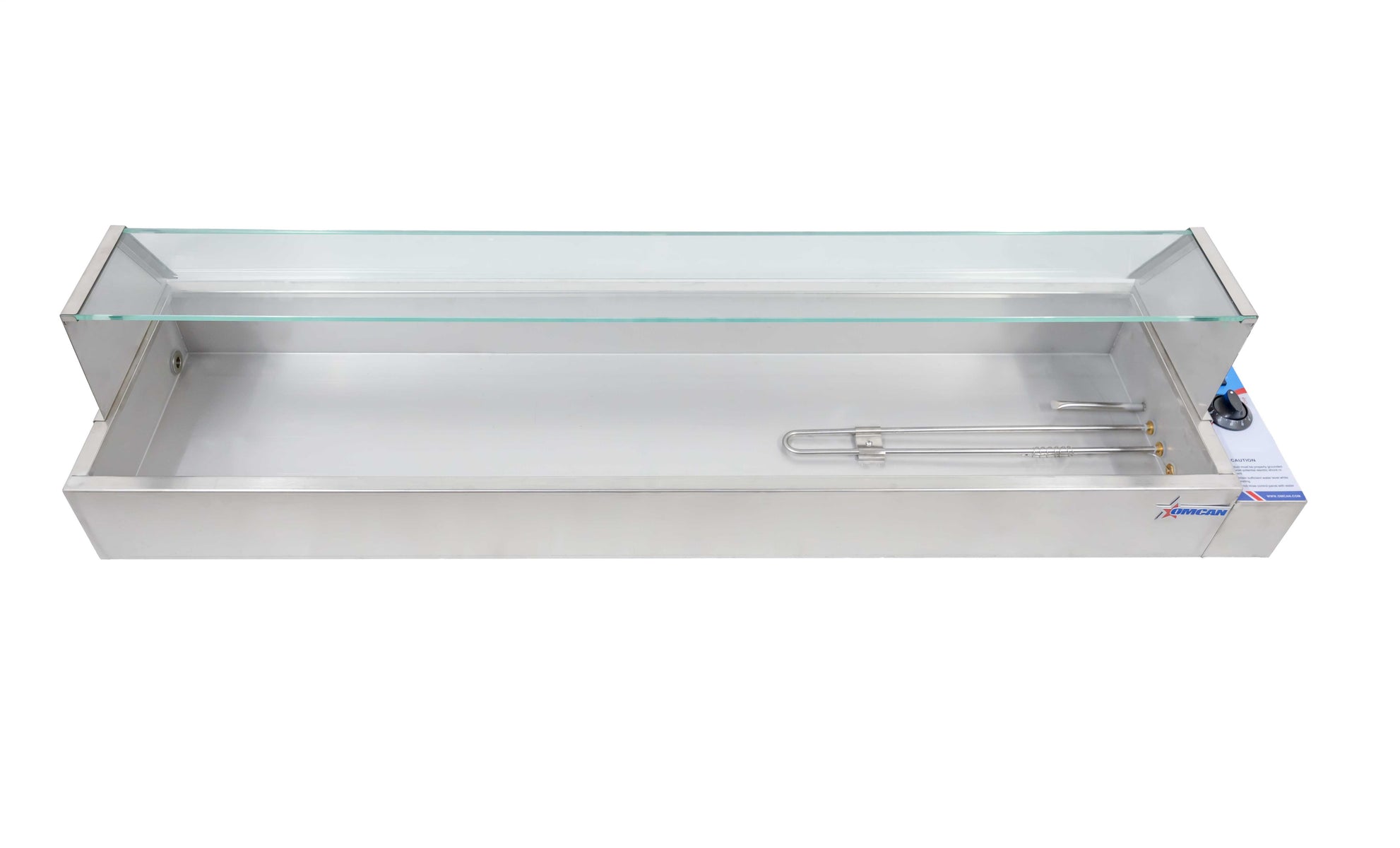 Omcan FW-CN-1435 57 In. Bain Marie, 5-Pan Capacity, 1,800W, Glass Sneeze Guard