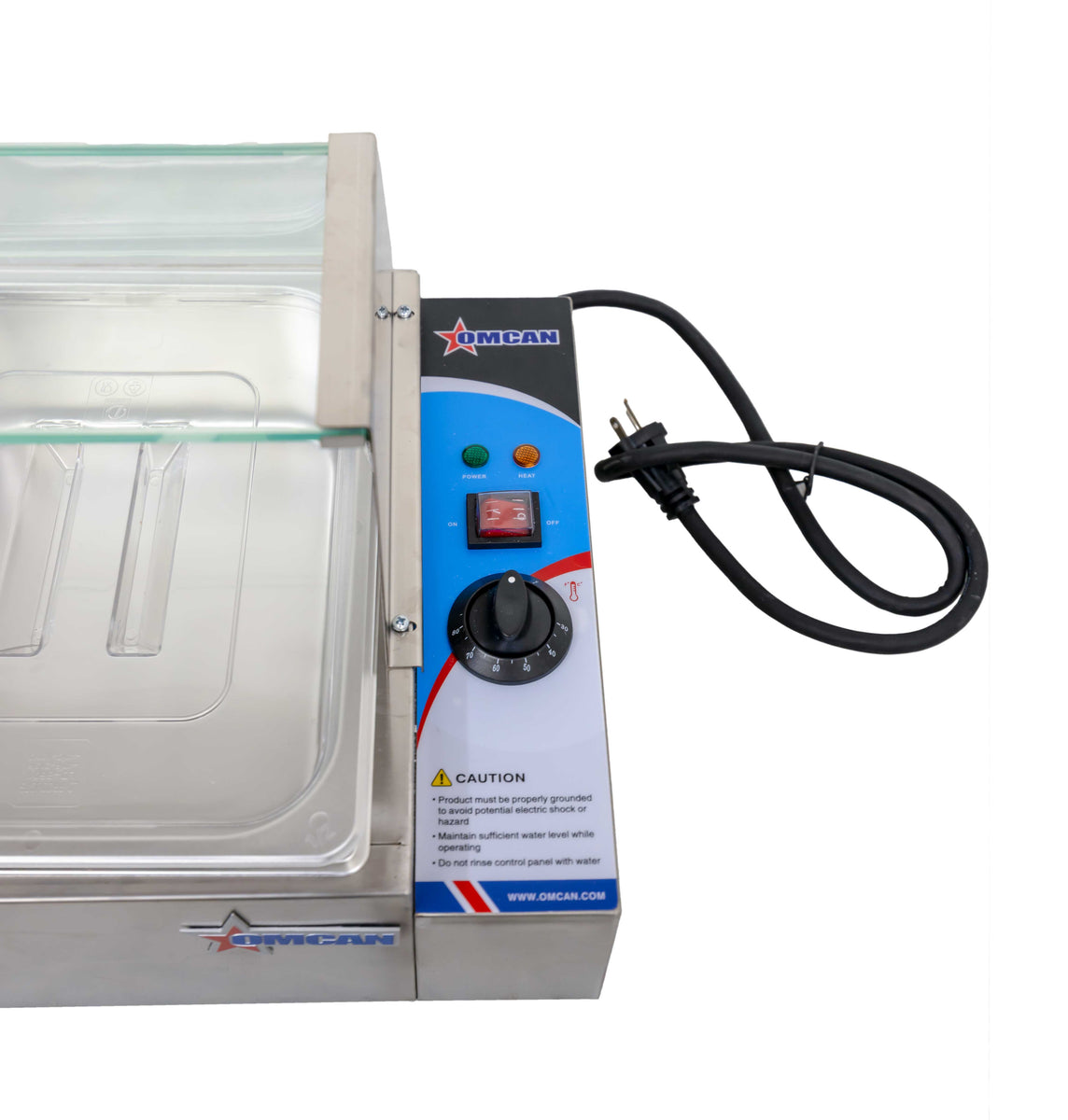 Omcan FW-CN-1435 57 In. Bain Marie, 5-Pan Capacity, 1,800W, Glass Sneeze Guard