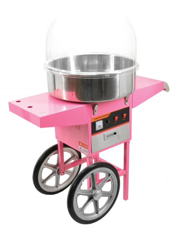 Omcan 40383 Cotton Candy Machine with Trolley Cart, 20 In. Bowl, 3.3 lb/hr Output, Stainless Steel