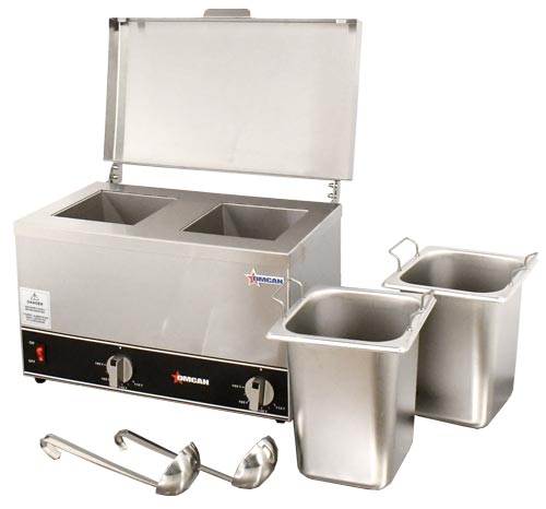 Omcan FW-CN-0252 16 In. Double Sauce Pot Warmer, 2.5L Pots, 400W, Stainless Steel