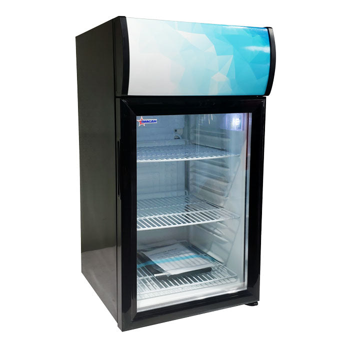 Omcan RS-CN-0052-B 52L (1.8 Cu. Ft.) Countertop Display Refrigerator, Black, Tempered Glass Door, Top Lightbox