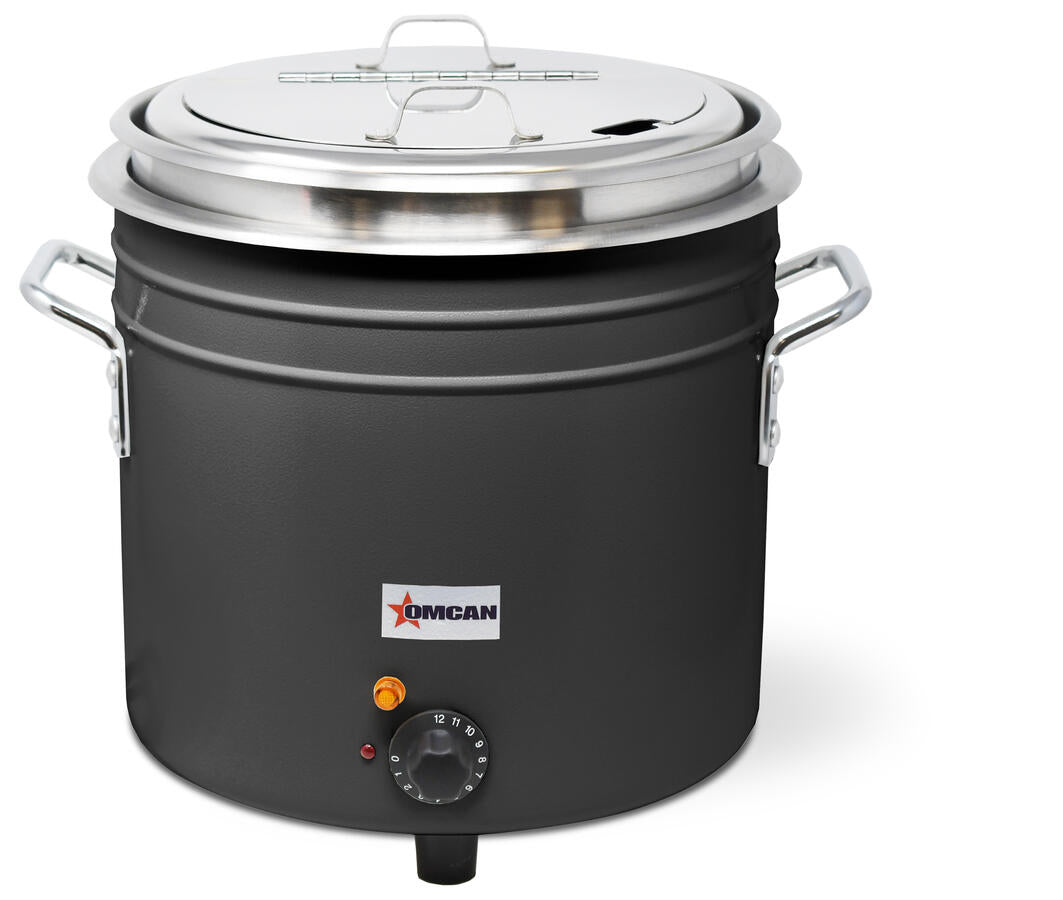 Omcan FW-TW-5000-B 11 Qt. Retro Soup Kettle Warmer, Black Coated Ceramic, 1400W