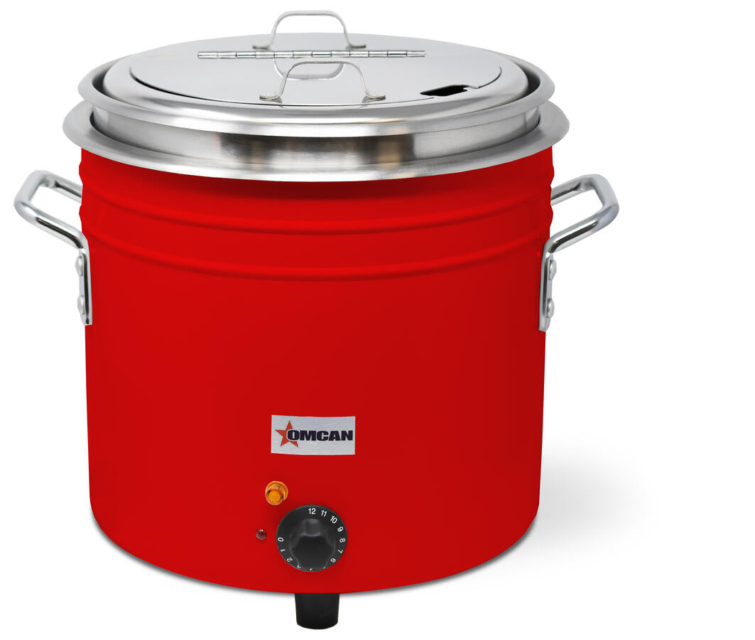 Omcan FW-TW-5000-R 11 Qt. Retro Soup Kettle Warmer, Red Coated Ceramic, 1400W