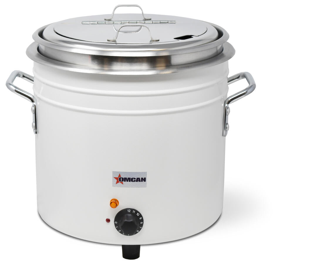 Omcan FW-TW-5000-W 11 Qt. Retro Soup Kettle Warmer, White Coated Ceramic, 1400W