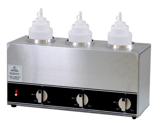 Omcan FW-CN-1603 18 In. Triple Squeeze Bottle Sauce Warmer, 600W, Stainless Steel