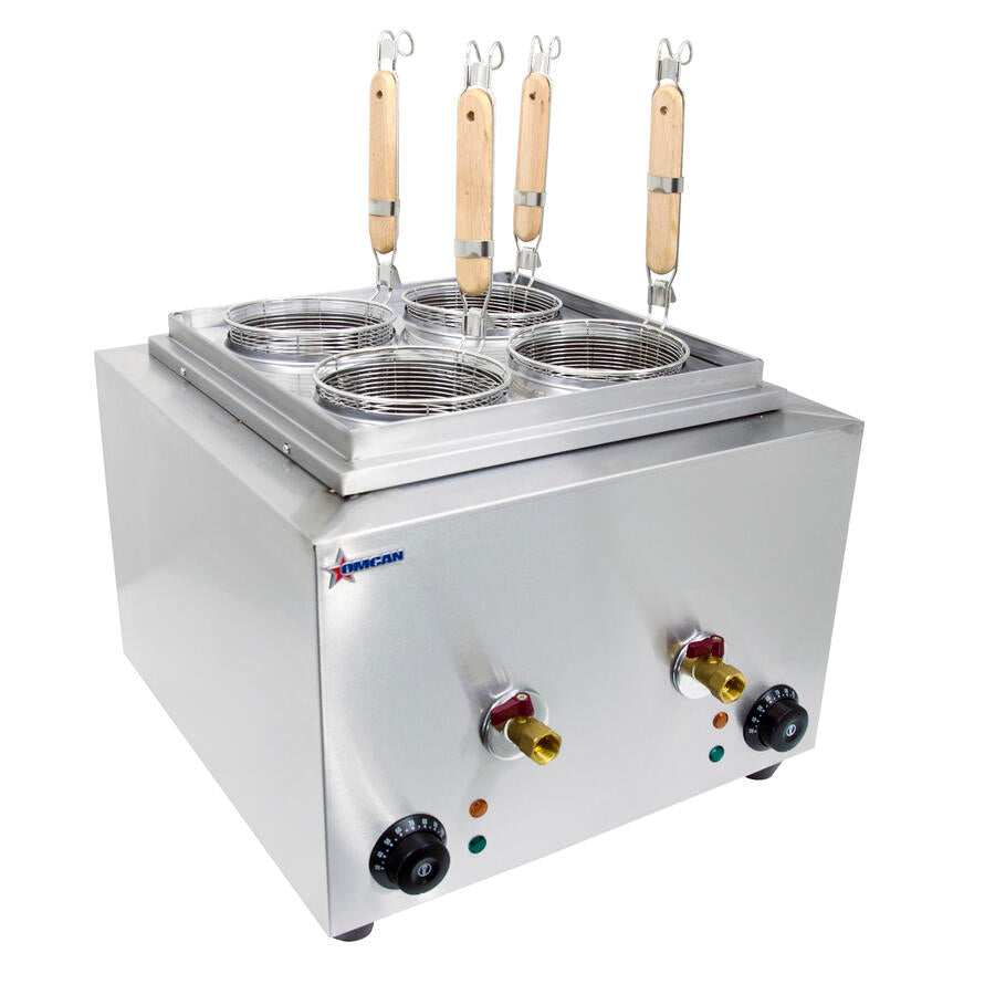 Omcan CE-CN-0004-A Countertop Electric Pasta Cooker, Dual 6L Tanks, 4 Baskets, 2,400W