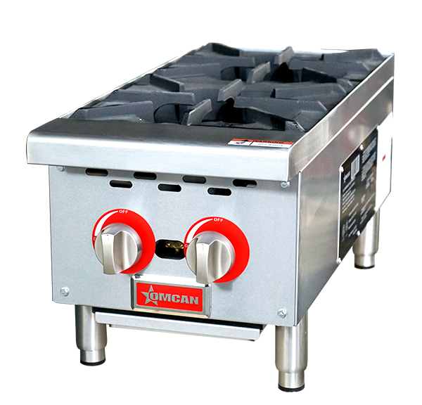 Omcan CE-CN-HP12-M 12 In. Countertop Gas Hot Plate, 2 Burners, 50,000 BTU, Open Burner Design
