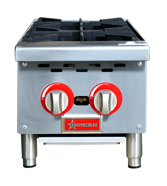 Omcan CE-CN-HP12-M 12 In. Countertop Gas Hot Plate, 2 Burners, 50,000 BTU, Open Burner Design