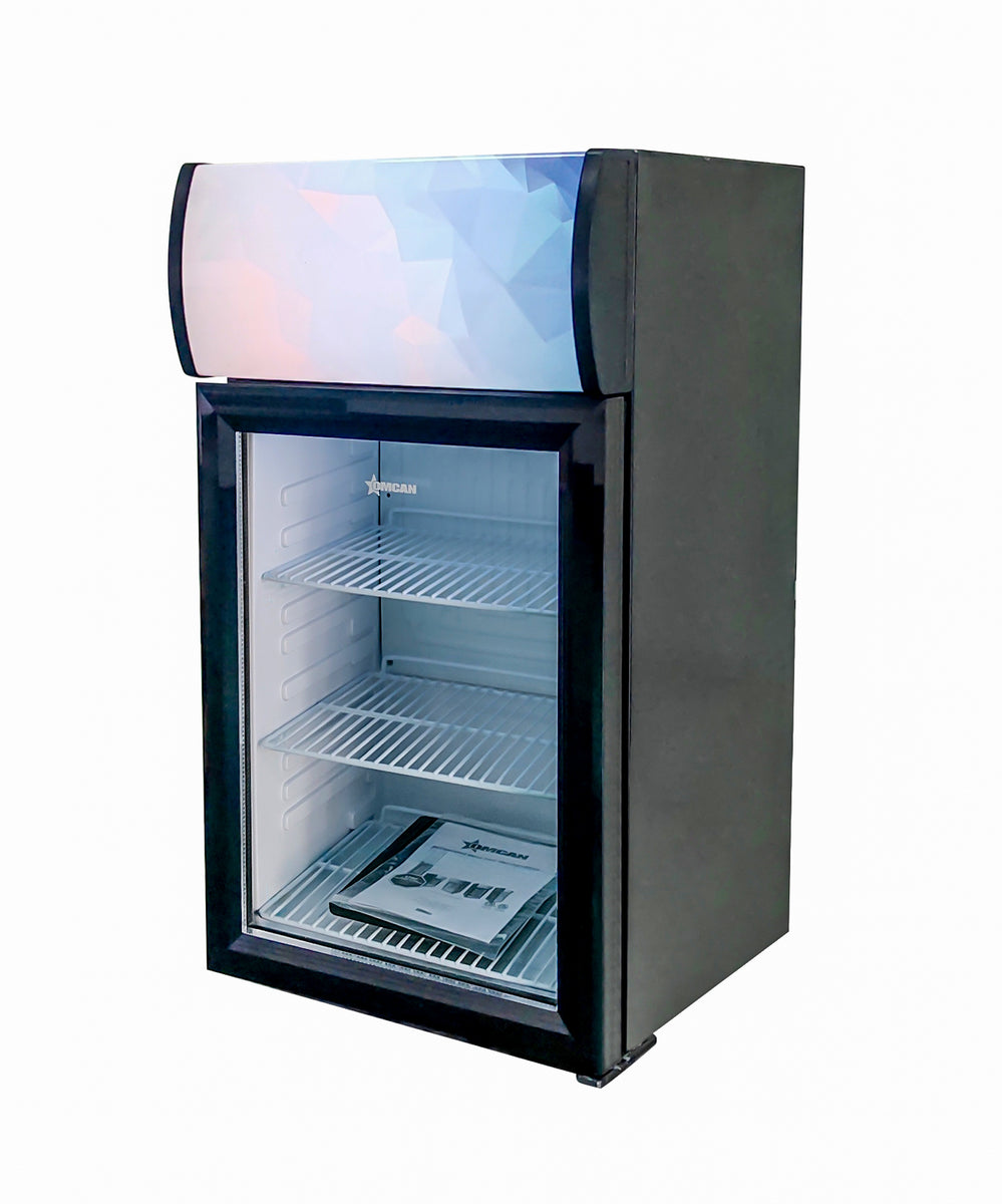 Omcan RS-CN-0040-B 40L (1.4 Cu. Ft.) Countertop Display Refrigerator, Black, Tempered Glass Door, Top Lightbox