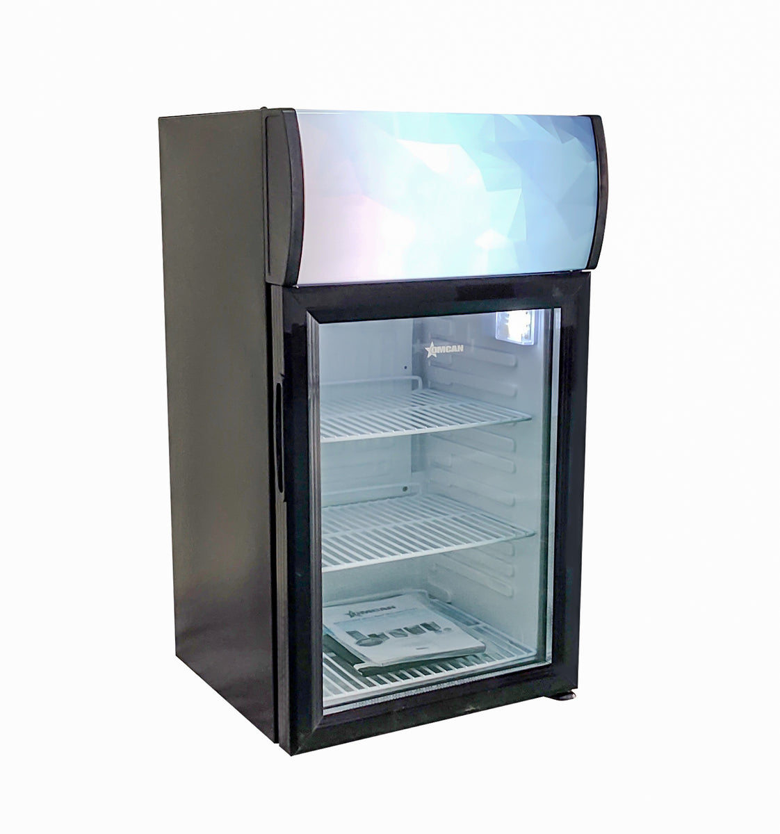 Omcan RS-CN-0040-B 40L (1.4 Cu. Ft.) Countertop Display Refrigerator, Black, Tempered Glass Door, Top Lightbox