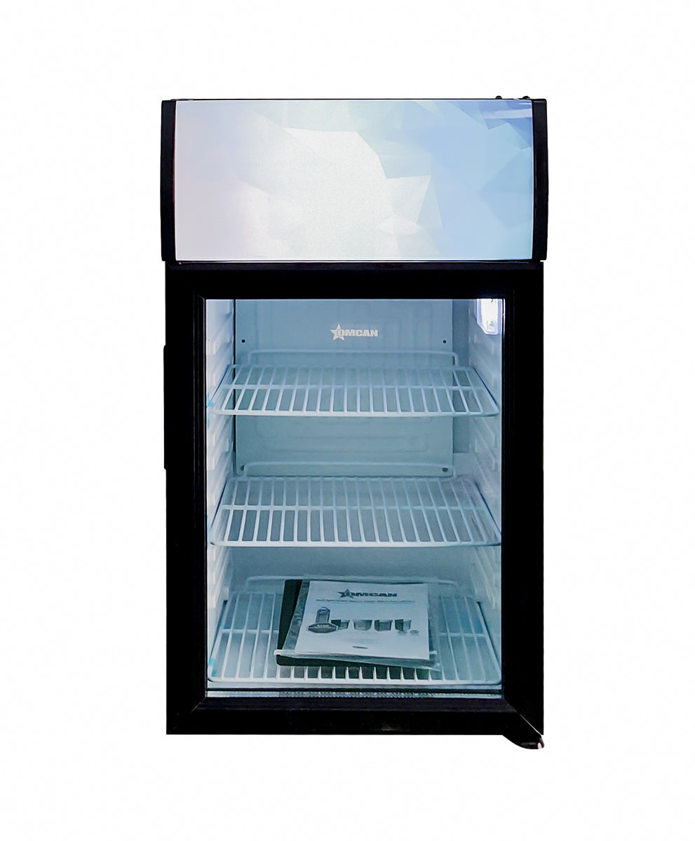 Omcan RS-CN-0040-B 40L (1.4 Cu. Ft.) Countertop Display Refrigerator, Black, Tempered Glass Door, Top Lightbox