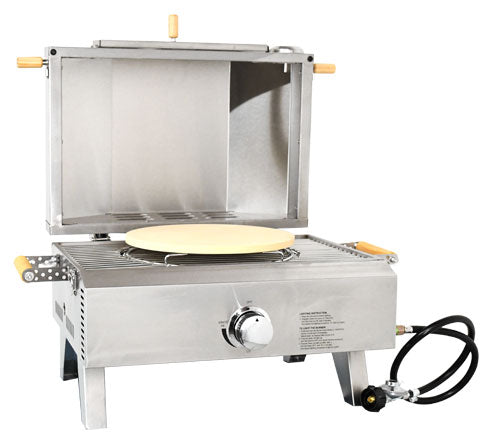 Omcan CE-CN-0748 Portable Propane Pizza Oven, 12,000 BTU, 13 In. Pizza Stone, Foldable Legs