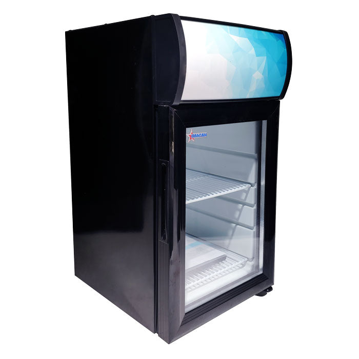 Omcan RS-CN-0021-B 21L (0.74 Cu. Ft.) Countertop Display Refrigerator, Black, Tempered Glass Door, Top Lightbox