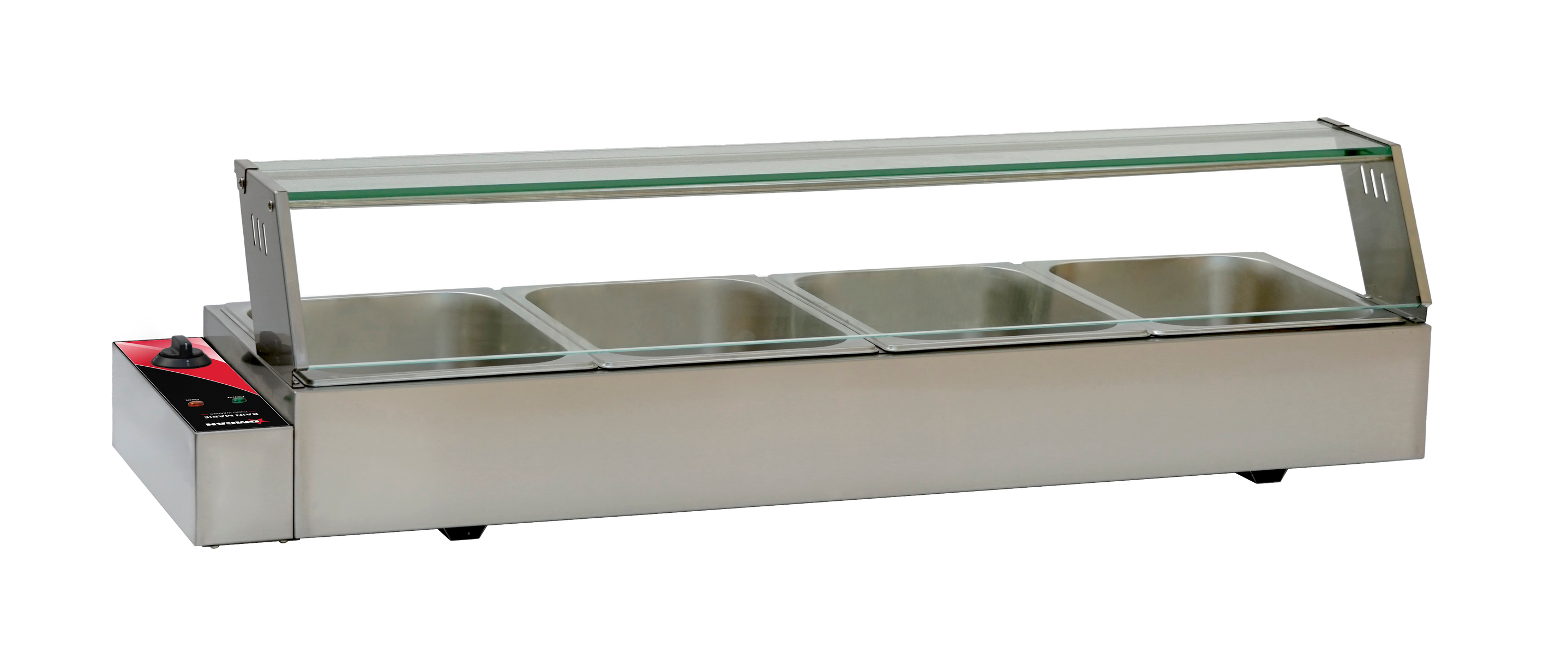 Omcan FW-CN-0124 46.5" Bain Marie Food Warmer, 4 Half-Size Pans, Glass Sneeze Guard