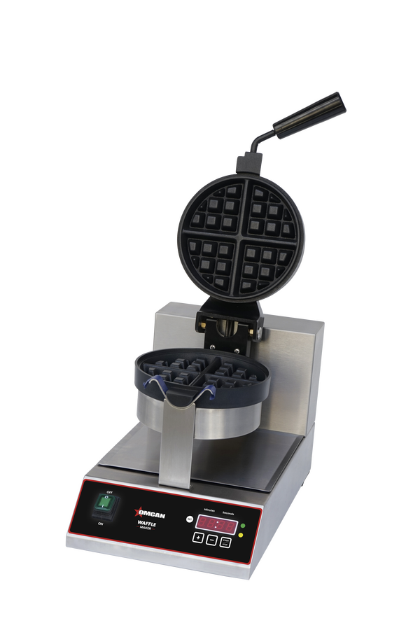 Omcan CE-CN-0190 10 In. Single Belgian Waffle Maker, 1,100W, Digital Timer and Temperature Control, Cast Iron Grid