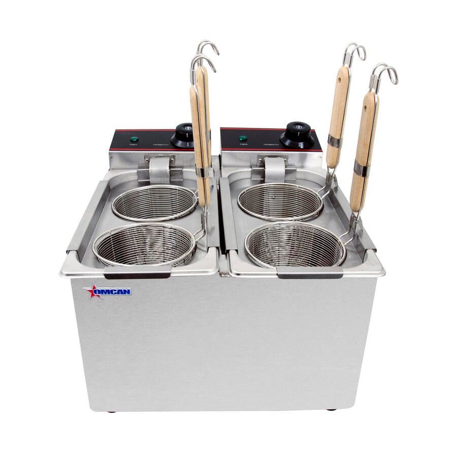 Omcan CE-CN-0004-B 16 In. Countertop Electric Pasta Cooker, 4L x 2 Tanks, 4 Round Baskets, Stainless Steel