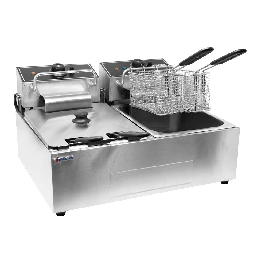 Omcan CE-CN-0012-D Countertop Electric Fryer, Double Tank, 6.3 qt / 6 L (x2), 220V