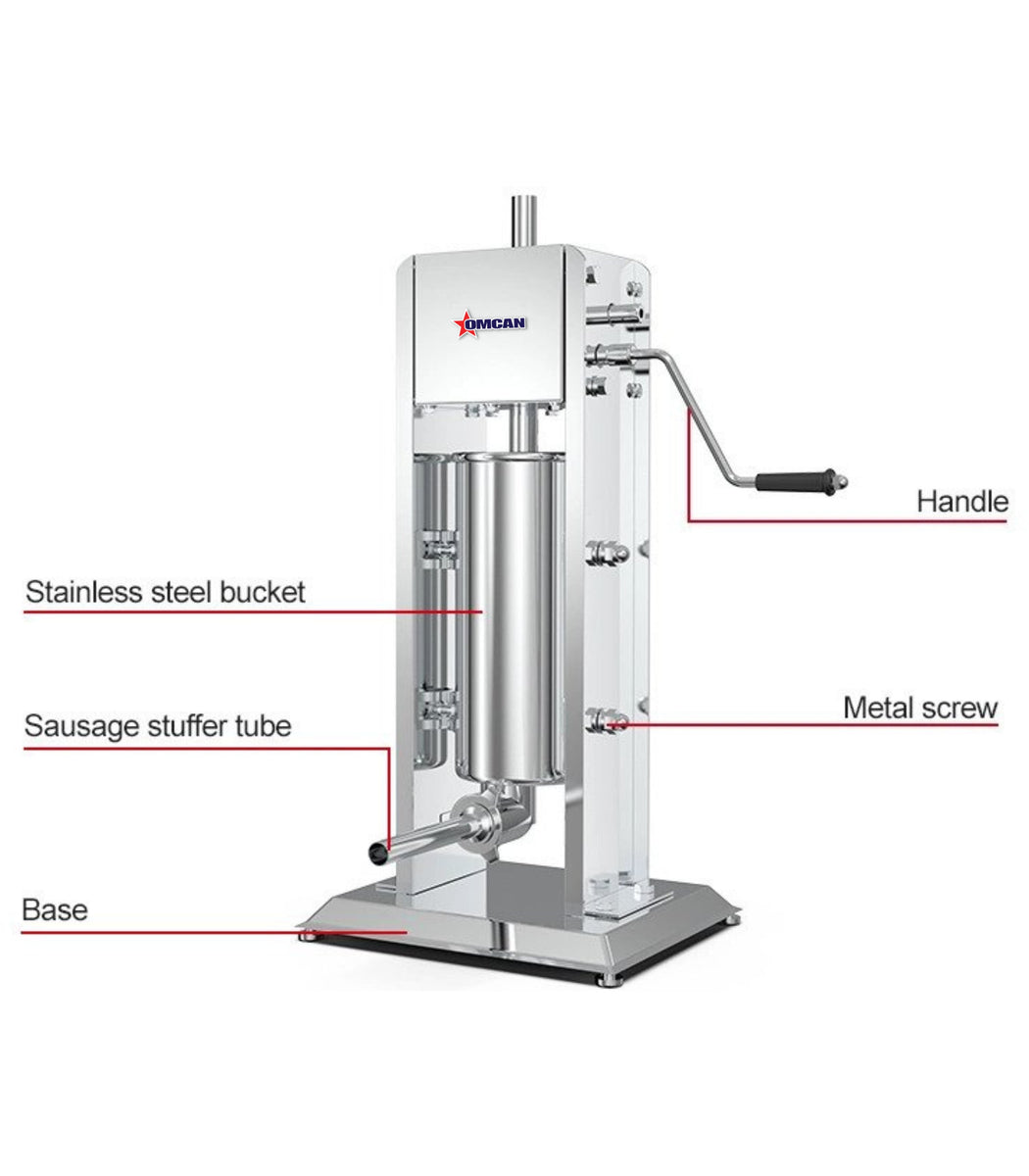 Omcan 47432 Manual Vertical Sausage Stuffer, 11 lb Capacity, Gear Driven, Stainless Steel