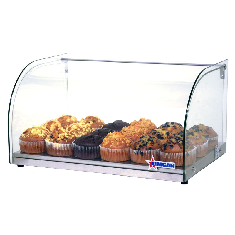 Omcan 44370 22 In. Countertop Dry Glass Display Case, 25L, Curved Front Glass, One Shelf, Rear Opening