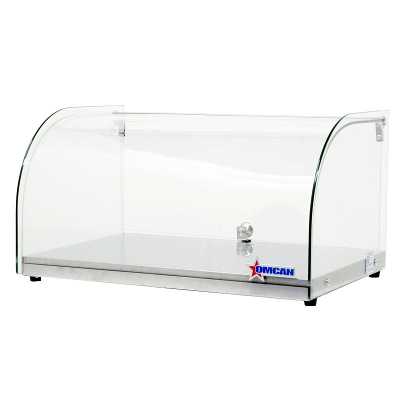 Omcan 44370 22 In. Countertop Dry Glass Display Case, 25L, Curved Front Glass, One Shelf, Rear Opening