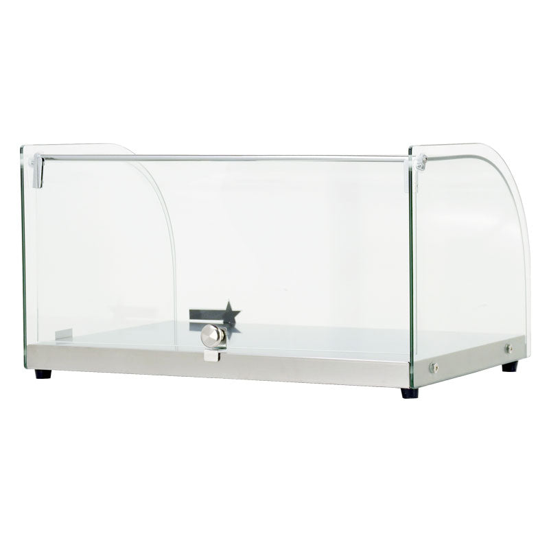 Omcan 44370 22 In. Countertop Dry Glass Display Case, 25L, Curved Front Glass, One Shelf, Rear Opening