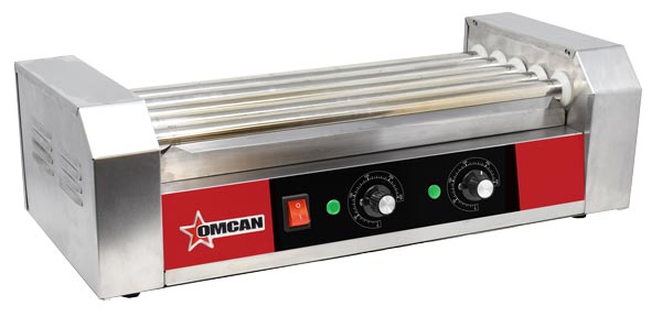 Omcan CE-CN-0005-N 5-Roller Hot Dog Roller Grill, 17.9" Stainless Steel Rollers, Dual Zone Control