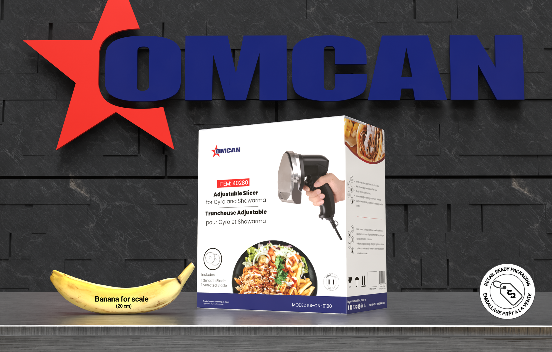 Omcan KS-CN-0100 Electric Kebab Slicer/Cutter for Gyro and Shawarma, 80W, Adjustable Cutting Depth 0-0.31 in.