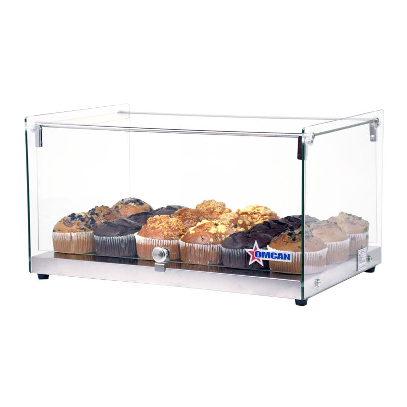 Omcan 44371 22 In. Countertop Dry Glass Display Case, 35L, Square Front Glass, One Shelf, Front/Rear Opening