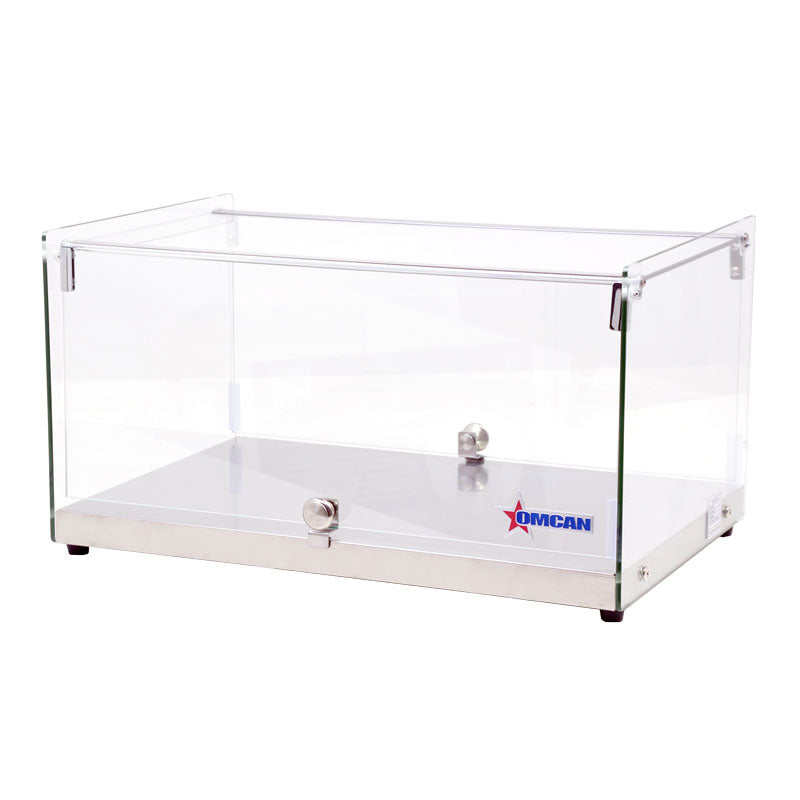 Omcan 44371 22 In. Countertop Dry Glass Display Case, 35L, Square Front Glass, One Shelf, Front/Rear Opening