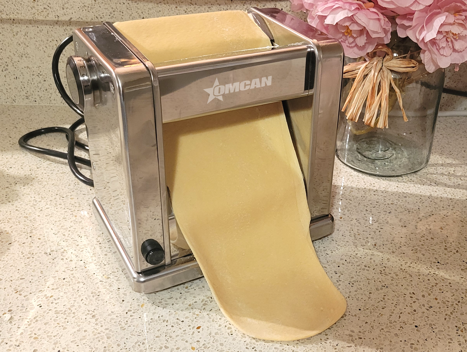 Omcan PM-CN-0150N-S 9 In. Electric Pasta Sheeter with 3 Cutters, 60W, Carbon Steel Rollers, Silver