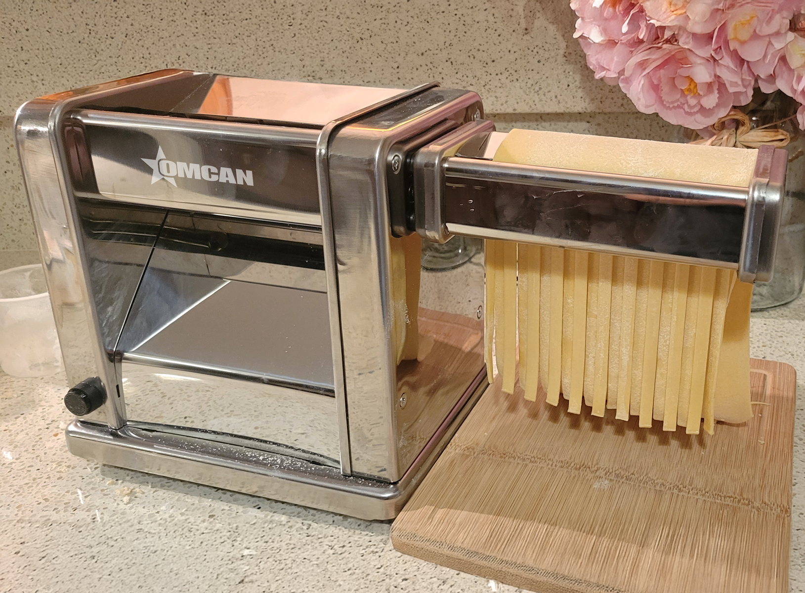 Omcan PM-CN-0150N-S 9 In. Electric Pasta Sheeter with 3 Cutters, 60W, Carbon Steel Rollers, Silver