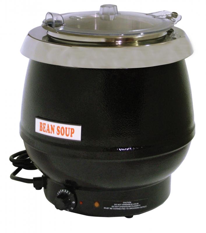 Omcan FW-CN-0010-P 13 In. Soup Kettle, 10.6 Qt, Black Powder Coated, Clear Plastic Lid