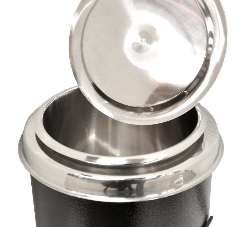 Omcan FW-CN-0006 10 In. 6 QT Soup Kettle, Black Exterior, Adjustable Thermostat, Stainless Steel Lid