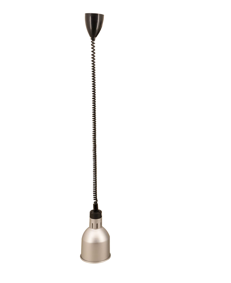 Omcan FW-CN-0170S Ceiling Mount Heat Lamp, Silver Round Dome Shade, 250W, Retractable Cord 30" to 80"