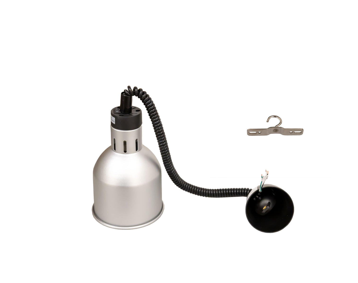 Omcan FW-CN-0170S Ceiling Mount Heat Lamp, Silver Round Dome Shade, 250W, Retractable Cord 30" to 80"