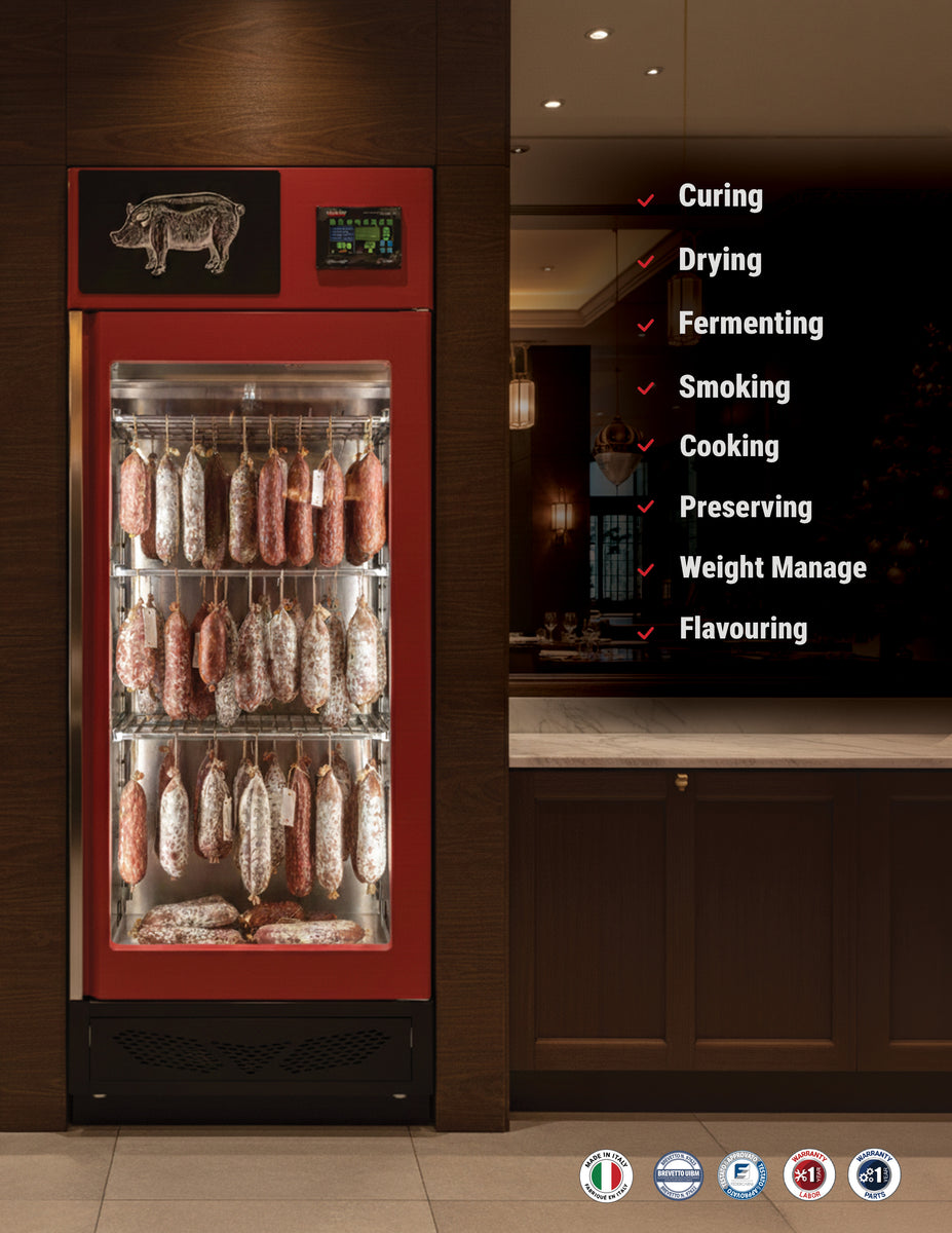 Omcan 45487 100" Stagionello Curing Cabinet, 200+600 Kg Capacity, Industrial Refrigeration, ClimaTouch, Fumotic, Stainless Steel