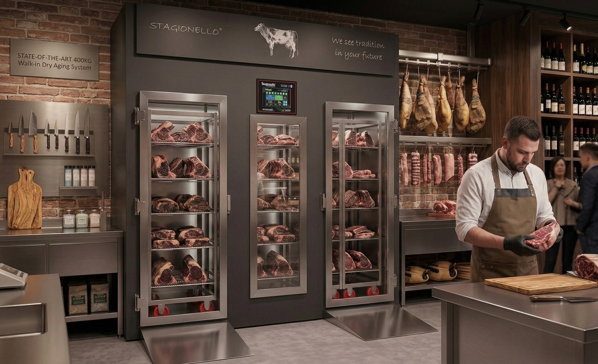Omcan 45344 MATC400TF 881.8 lb Maturmeat Meat Maturation Cabinet, Stainless Steel, ClimaTouch and Fumotic, Three-Phase